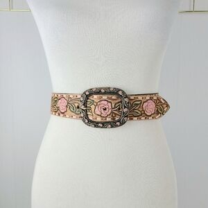 Hyde Collection Painted Rose Floral Genuine Leather Vintage Belt